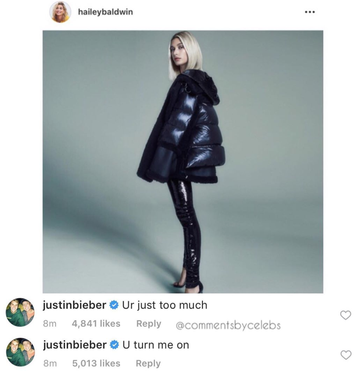 Justins två kommentarer på Haileys bild Justins två kommentarer på Haileys bild